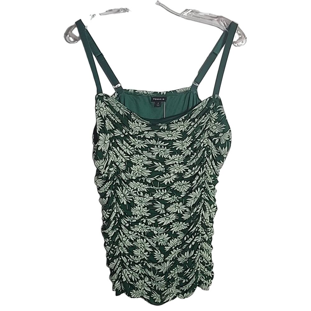 Torrid Green Stretch Mesh Cropped Shirred Cami Tank. 2X, NWT